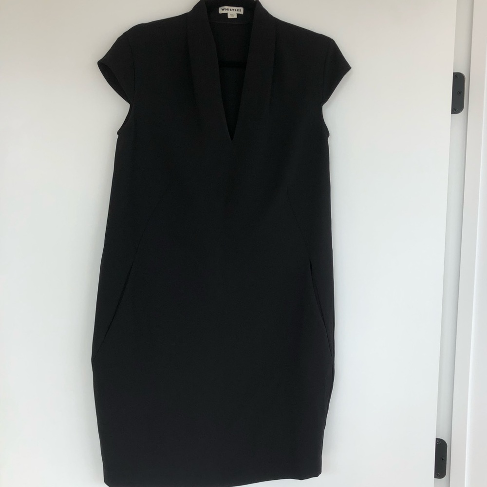 WHISTLES Black Paige V Neck Dress, Size 4 - Picture 5 of 10